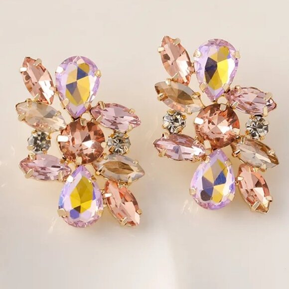 Vintage Style Geometric Inlay Zinc Alloy Rhinestones Ear Studs - Picture 1 of 1